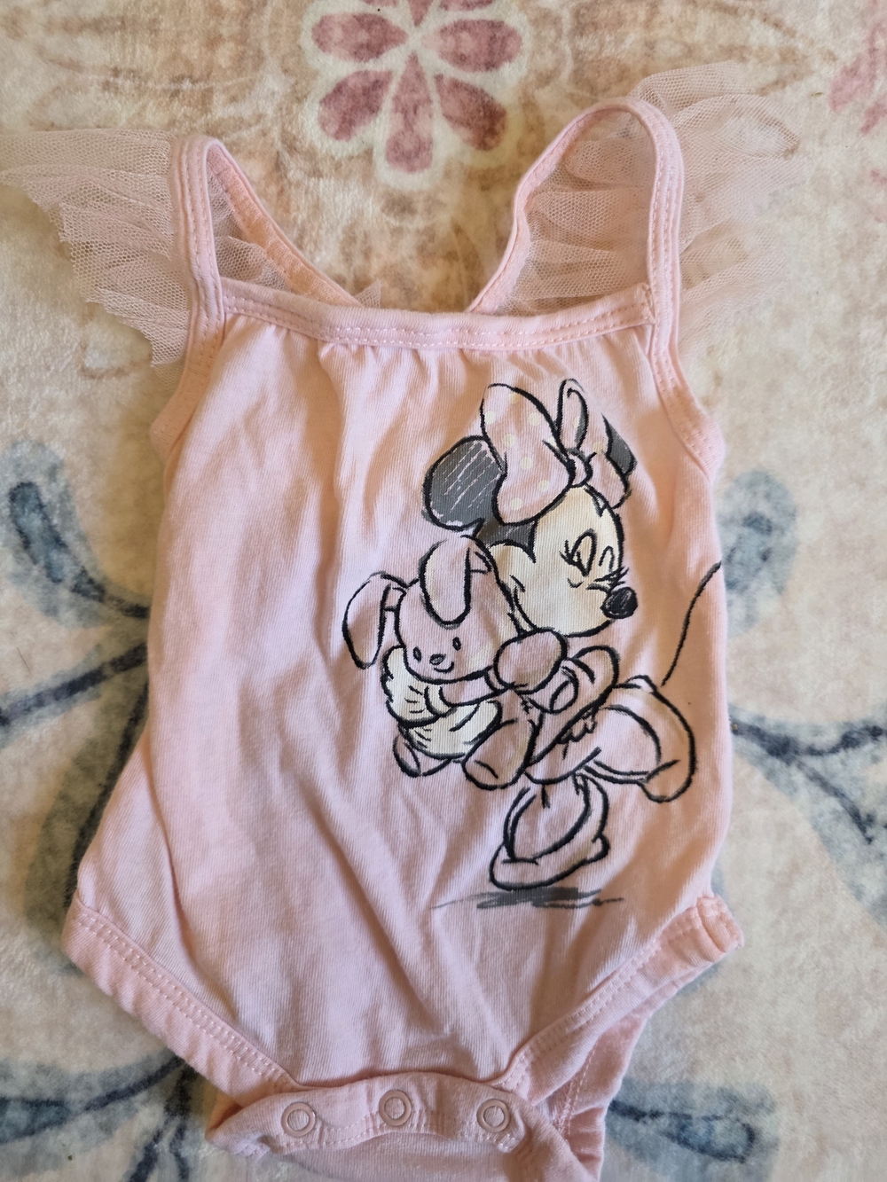 Disney Pink Minnie Mouse Tulle-Shoulder One-Piece Bodysuit